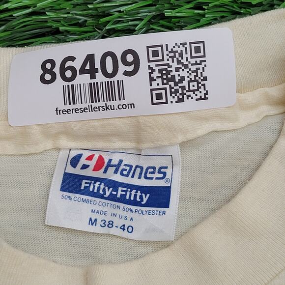 Vintage 80s Hanes Shirt Womens S/M 18x26 Ivory Logo USA - Picture 6 of 13